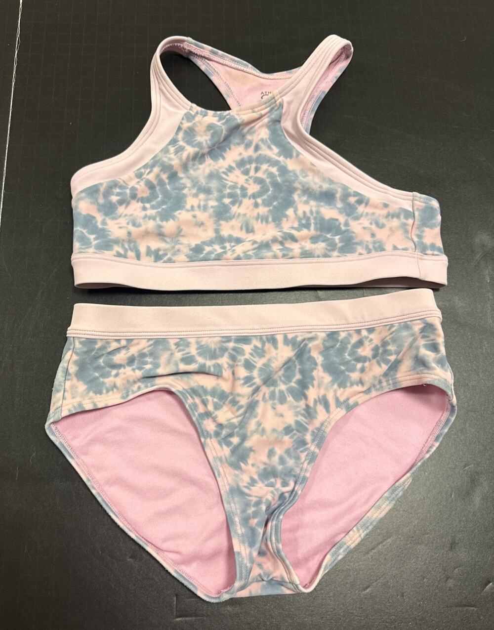 Athleta Girl L 12 Free Spirit Pink Blue Tie Dye Two-Piece Bikini Swim Set